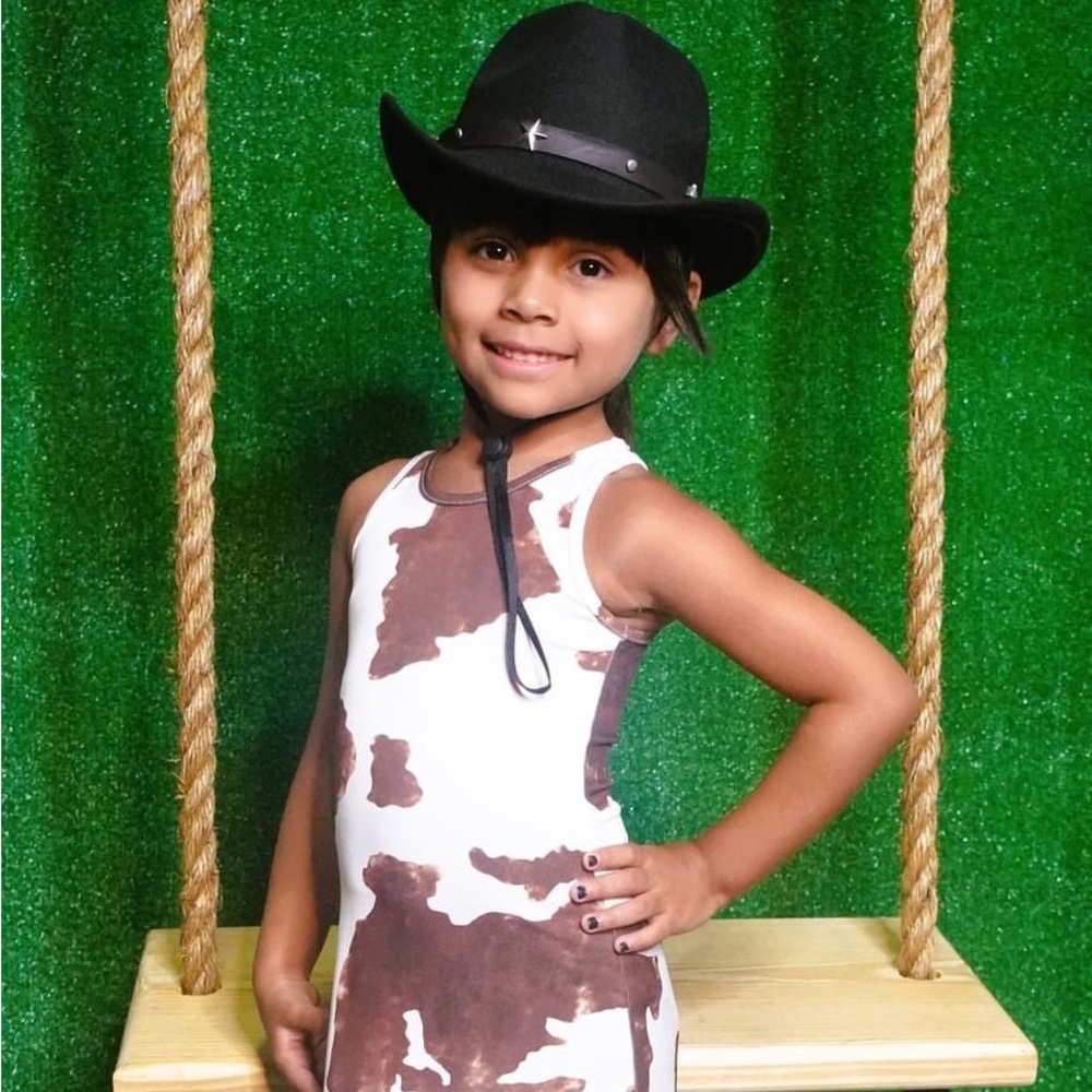 Girls brown cow hi low dress with fringes